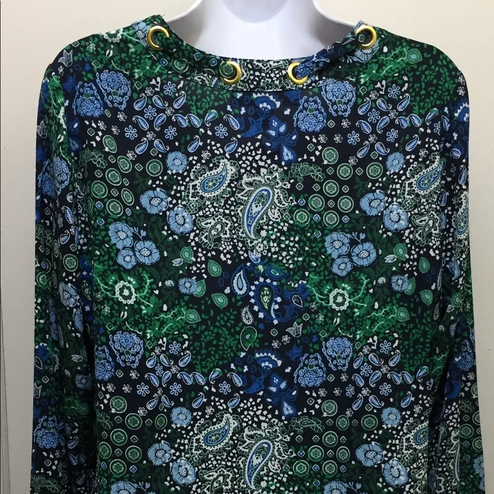 Michael Kors‎ Paisley Floral True Navy Blue Top M